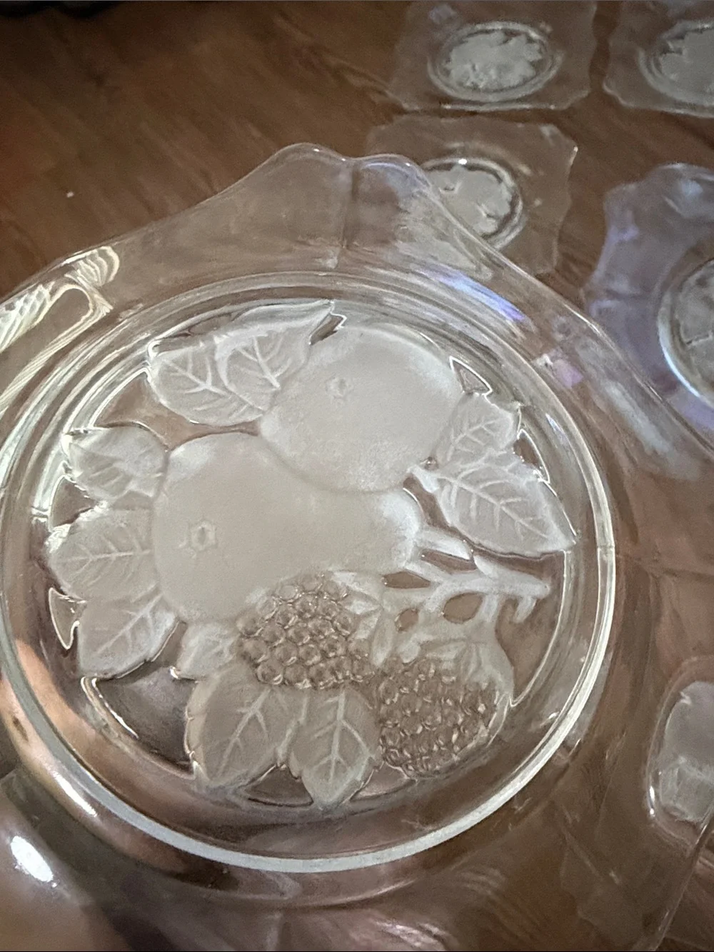 Imperial Glass Intaglio Fruit Square Salad/Dessert Plates and big Plate!7pc!!!